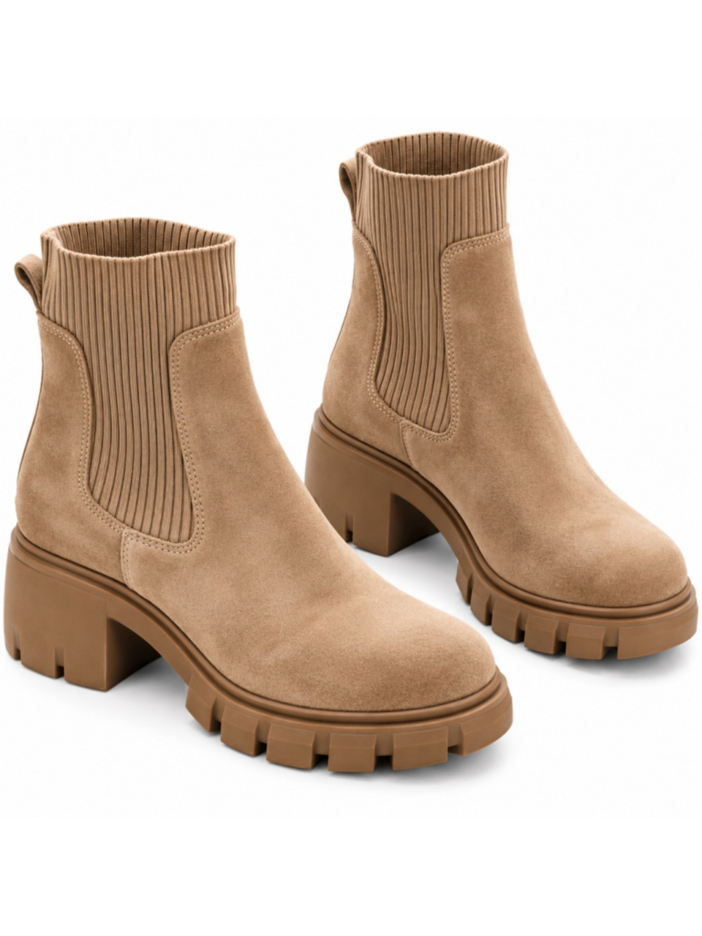 Steve Madden Hutch Boots 8.5 Sand Suede Chelsea Chunky Lug Sole Ankle Boot